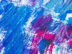摘要品红色的蓝色的丙烯酸污渍混乱的刷中风变形艺术背景