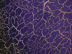黑暗紫罗兰色的纹理黄金裂缝表面龟裂缝效果