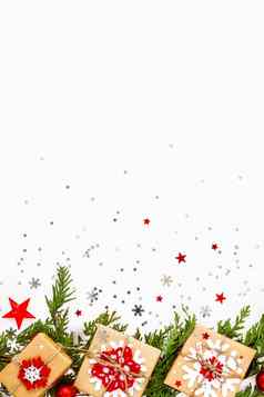 圣诞节一年背景图亚分支装饰礼物包装工艺纸雪花平躺前视图的地方文本