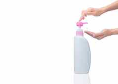 女人手泵手洗手液塑料瓶下降alcoh