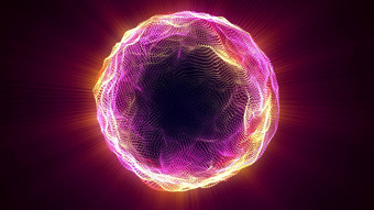 摘要发光的球电脑生成的背景五彩缤纷的波浪形状霓虹灯粒子呈现未来主义的元素