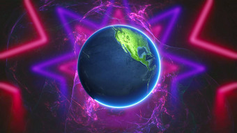 未来主义的地球霓虹灯光旋转快摘要背景明星分形元素图像提出了美国国家航空航天局