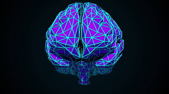 人类大脑形成结合彩色的三角形电脑生成的呈现数字人工情报大脑多边形