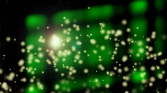 绿色透明的窗户焦点飞行闪亮的粒子渲染电脑生成的背景