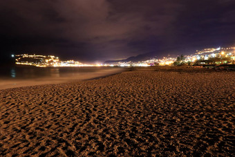 alanya海岸线海滩晚上灯曝光火鸡旅行背景