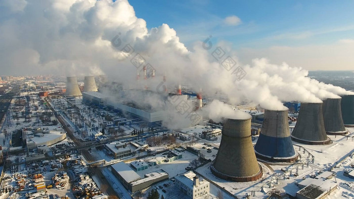 工业管水电权力站空中视图工业烟囱权力一代植物烟囱工业工厂区域