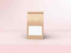咖啡梁袋包装模型设计柔和的粉红色的工作室阶段背景