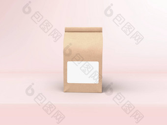 咖啡梁袋包装模型设计柔和的粉红色的工作室阶段背景