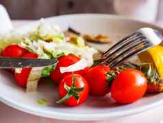 健康的晚餐板完整的红烧蔬菜烤西红柿