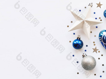 圣诞节一年背景<strong>装饰</strong>形状的圆银蓝色的<strong>球星</strong>星五彩纸屑心