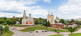 全景视图<strong>假设</strong>教堂山教堂以利亚先知中世纪的正统的教堂谢尔普霍夫莫斯科地区俄罗斯