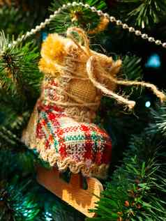 手使装饰圣诞节树装饰使格子呢织物亮片一年庆祝活动