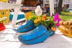 有趣的街装饰画靴子植物花内部鞋子花锅莫斯科俄罗斯
