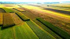 色彩斑斓的农田风景优美的农村空中无人机视图