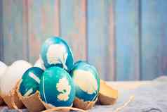 快乐复活节有机蓝色的复活节鸡蛋白色颜色鸡蛋瓦伊