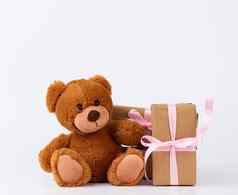 棕色（的）泰迪熊堆栈礼物盒子包装棕色（的）纸
