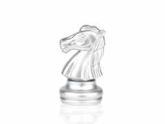 银骑士国际象棋块战斗孤立的白色背气