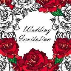 手画婚礼玫瑰框架
