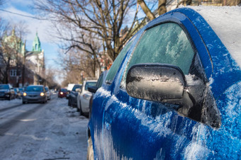 厚层冰覆盖车冻结雨蒙特利尔