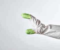 手白绿色橡胶手套