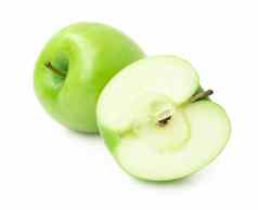 绿色苹果白色背景水果健康的概念