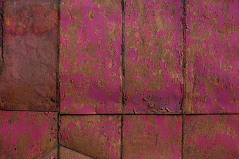 生锈的锡表拼接而成墙纹理平背景剥剩饭剩菜粉红色的油漆