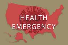 康佩特健康紧急由于冠状病毒科维德爆发显示美国地图呈现病毒背景