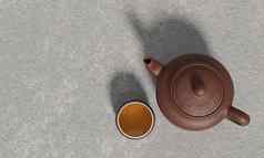 棕色（的）粘土茶壶茶杯粘土茶杯