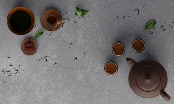 棕色（的）粘土茶壶茶杯茶杯