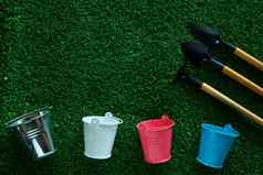 园艺工具锡水桶桶绿色草