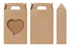 盒子棕色（的）窗口心形状减少包装模板空卡夫盒子纸板孤立的白色背景盒子纸卡夫自然材料礼物盒子棕色（的）纸工业包装纸箱