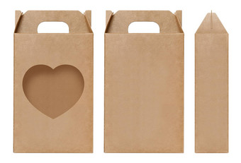 盒子棕色（的）窗口心形状减少包装模板空卡夫盒子纸板孤立的白色背景盒子纸卡夫自然材料礼物盒子棕色（的）纸工业包装纸箱