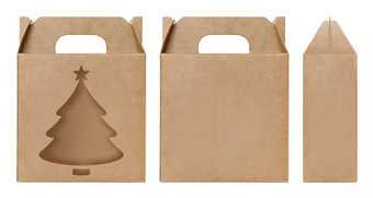 盒子棕色（的）窗口圣诞节树<strong>形状</strong>减少包装模板空卡夫盒子<strong>纸板</strong>孤立的白色背景盒子纸卡夫自然材料礼物盒子棕色（的）纸工业包装纸箱