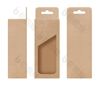 盒子包装盒子棕色（的）挂减少窗口形状开放空白模板<strong>设计产品</strong>包