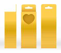 挂盒子黄金窗口心形的减少包装模板空白奢侈品空盒子金模板设计产品包礼物盒子黄金盒子包装纸卡夫纸板包