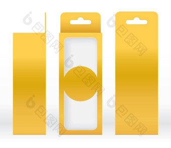 挂盒子黄金窗口形状减少包装模板空白奢侈品空盒子<strong>金黄色的</strong>模板设计产品包礼物盒子黄色<strong>的</strong>黄金盒子包装纸卡夫纸板包