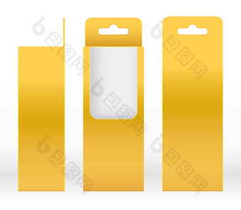 挂盒子黄金窗口形状减少包装模板空白奢侈品空盒子金黄色的模板设计产品包礼物盒子黄色的黄金盒子包装纸卡夫纸板包