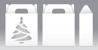 盒子白色窗口圣诞节树形状减少包装模板空白空盒子白色模板设计产品包礼物盒子白色盒子包装纸卡夫卡董事会包