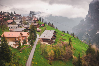 景观风景空中视图<strong>村</strong>穆伦城市电缆车瑞士令人惊异的谷视图<strong>历史村</strong>瑞士阿尔卑斯山脉茵特拉肯地区旅行目的地