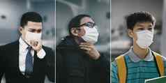 亚洲人遭受咳嗽脸面具保护