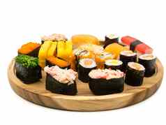 寿司集木板白色背景日本食物