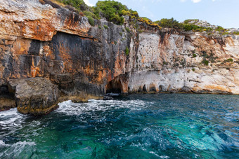 悬崖爱奥尼亚海关闭蓝色的洞穴扎金索斯<strong>岛</strong>希腊