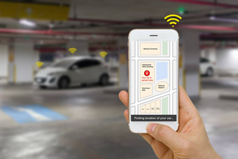 连接车概念说明智能手机应用程序显示停车位置车物联网互联网的事情技术