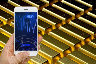黄金价格交易概念智能手机聪明的设备