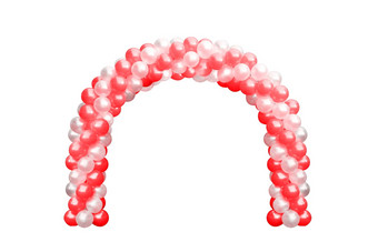 气球拱门通过红色的白色拱门婚礼气球节日设计装饰元素拱花设计孤立的白色背景