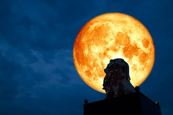 红色的血月亮回来轮廓狮子<strong>状态</strong>晚上天<strong>空</strong>