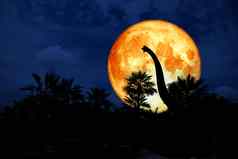 血月亮回来轮廓恐龙古老的公园