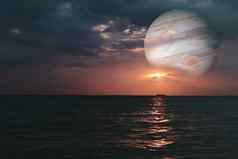 日落木星水平海水表面色彩斑斓的中心思想