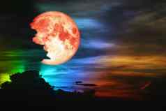 冷月亮色彩斑斓的云彩虹晚上天空