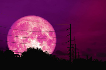 完整的粉红色的月亮浮点数晚上天空影子电工<strong>实习</strong>